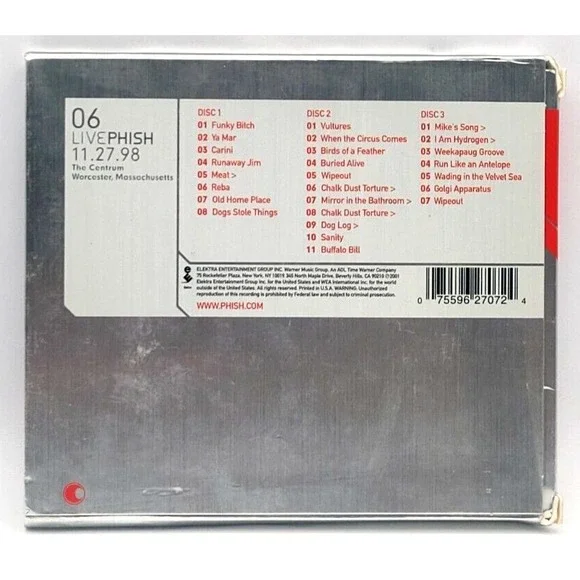PHISH: LIVE PHISH VOLUME 6 11/27/98 THE CENTRUM, WORCESTER, MA 3-CD SET ELEKTRA‎